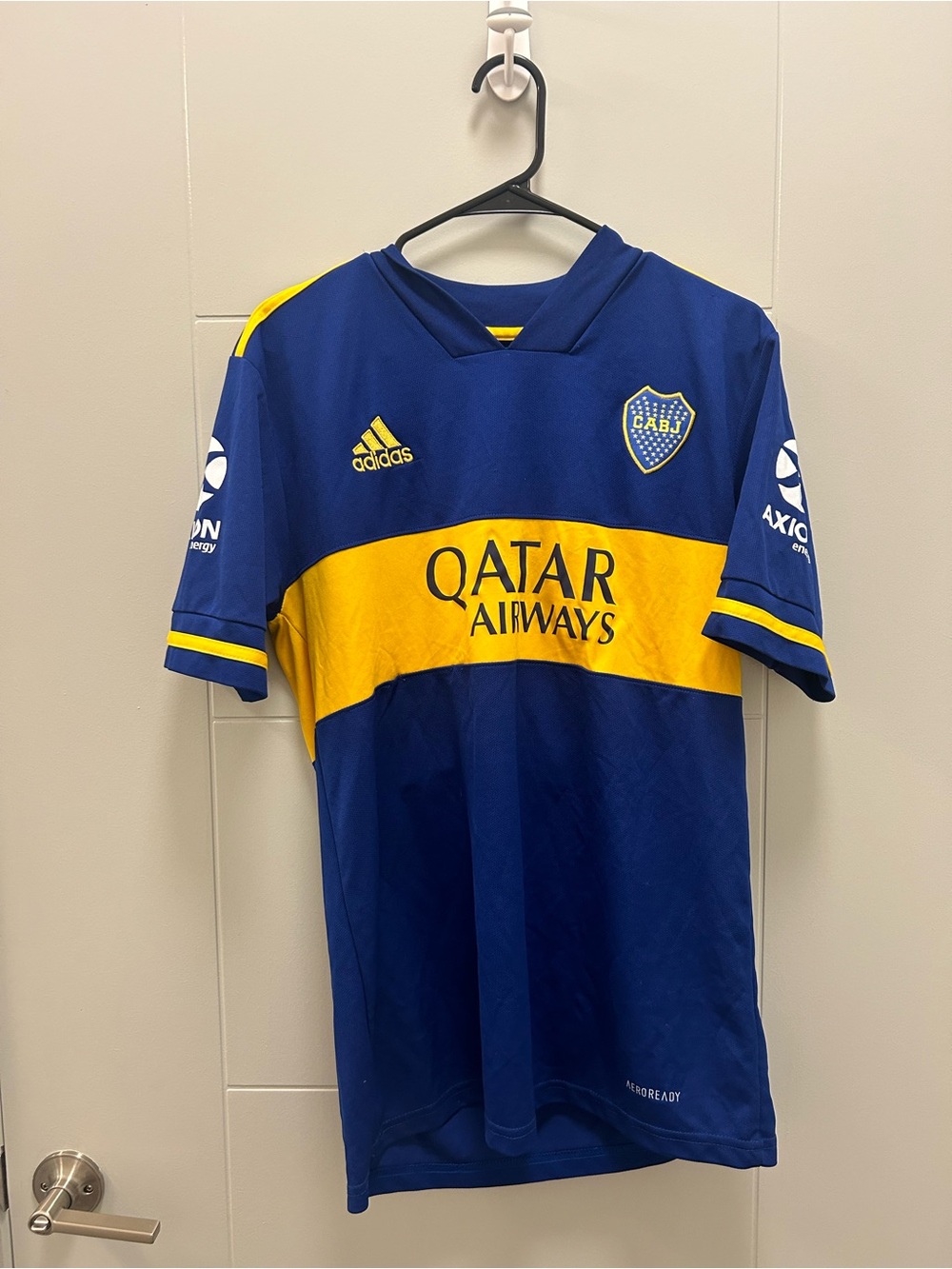 Adidas Boca Juniors Carlitos #10 Soccer Jersey XL Blue Yellow Qatar Airways CABJ